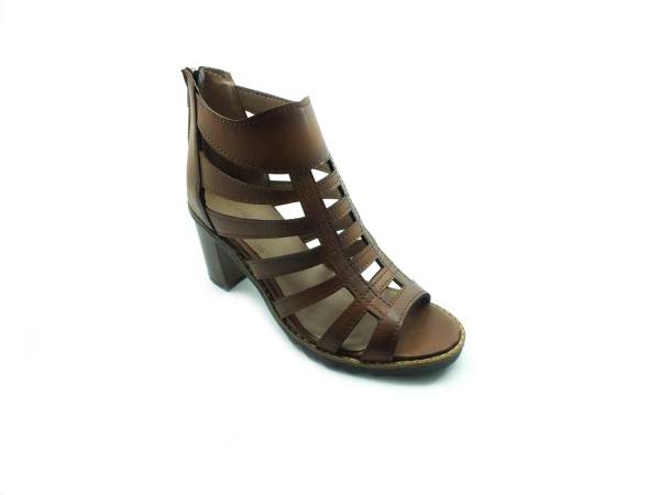 Fermuarlı Gladyatör Bayan Sandalet - Taba - 266 - 1