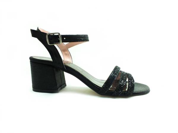 Caprito Tek Bantlı Taşlı Kadın Sandalat - Siyah-Sıvama - 3805 - 3