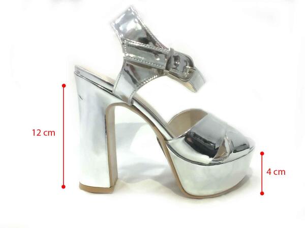 Çarıkçım 12 cm Topuklu Platformlu Ayakkabı Gümüş-Ayna 114 85 - 6