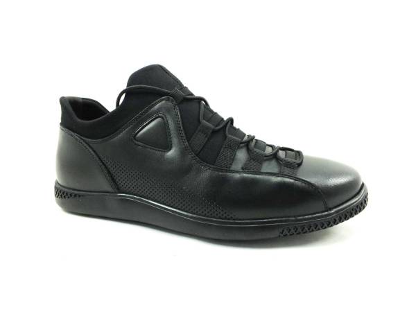 Hakiki Deri  Streç Erkek Sneaker Ayakkabı - Siyah - 4459 - 1