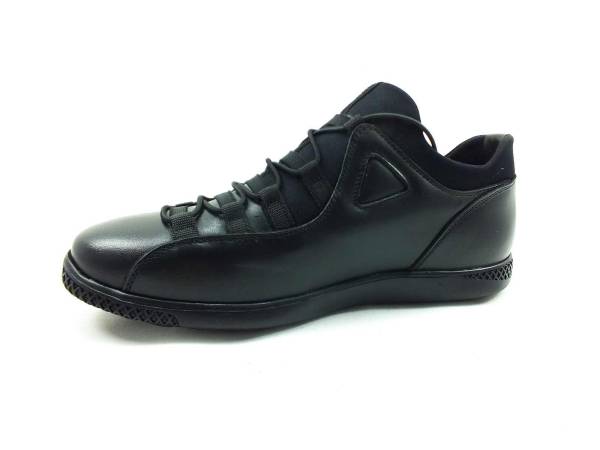 Hakiki Deri  Streç Erkek Sneaker Ayakkabı - Siyah - 4459 - 2